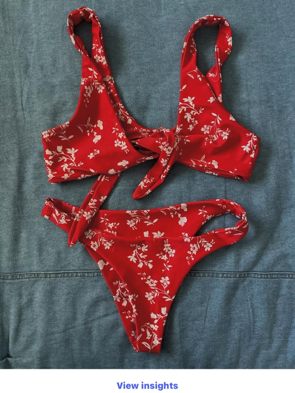 Red Floral Tie-Front Bikini Set